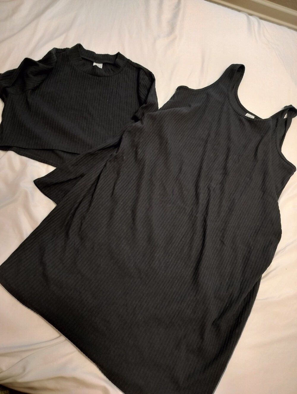 New Womenβs Black Ribbed Tank Dress and Crop Top Set